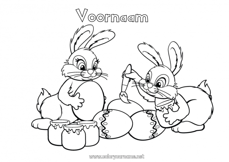 Cijfers in paasthema met eieren en konijnen om in te kleuren-kleurplaat-gratis-1