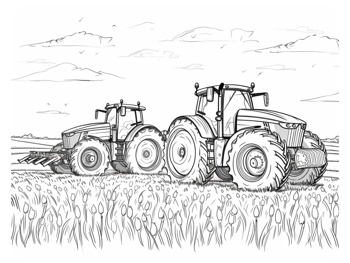 Cijfers met boerderijdieren en tractoren om in te kleuren-kleurplaat-gratis-3