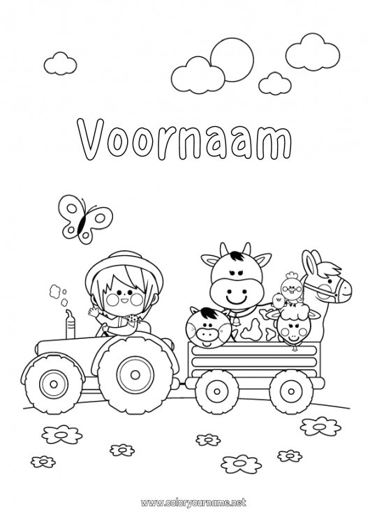 Cijfers met boerderijdieren en tractoren om in te kleuren-kleurplaat-gratis-4