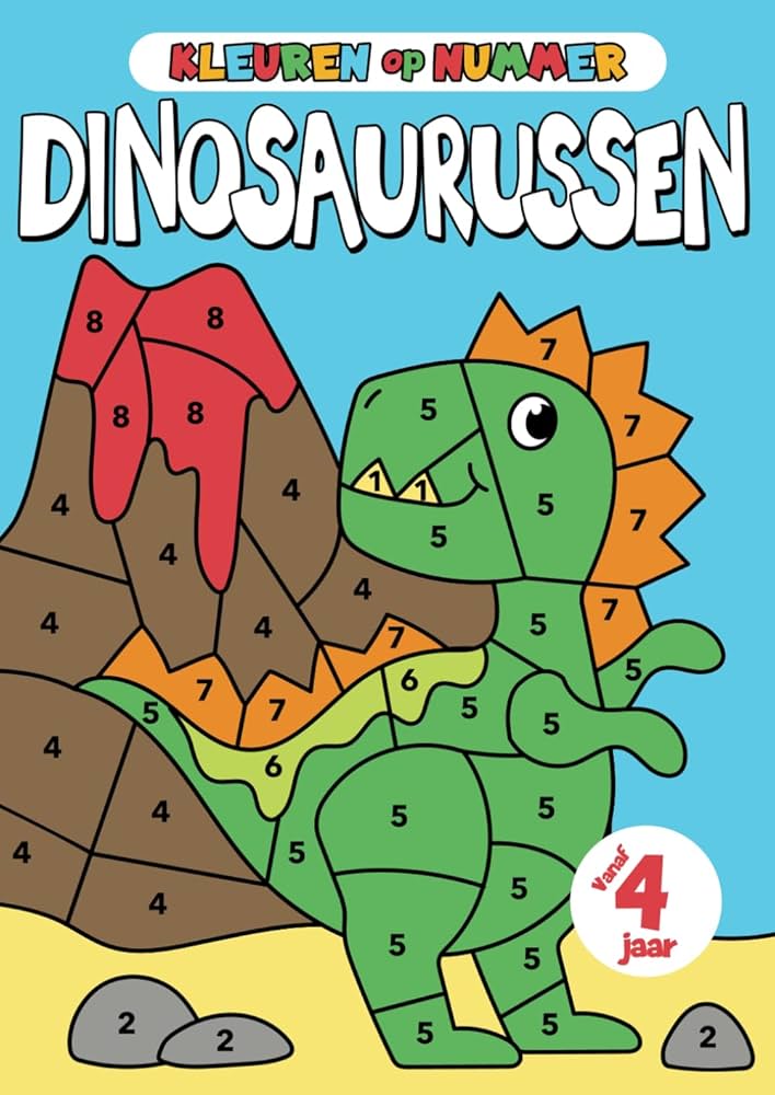 Cijfers met dino’s en prehistorische wereld om in te kleuren-kleurplaat-gratis-1
