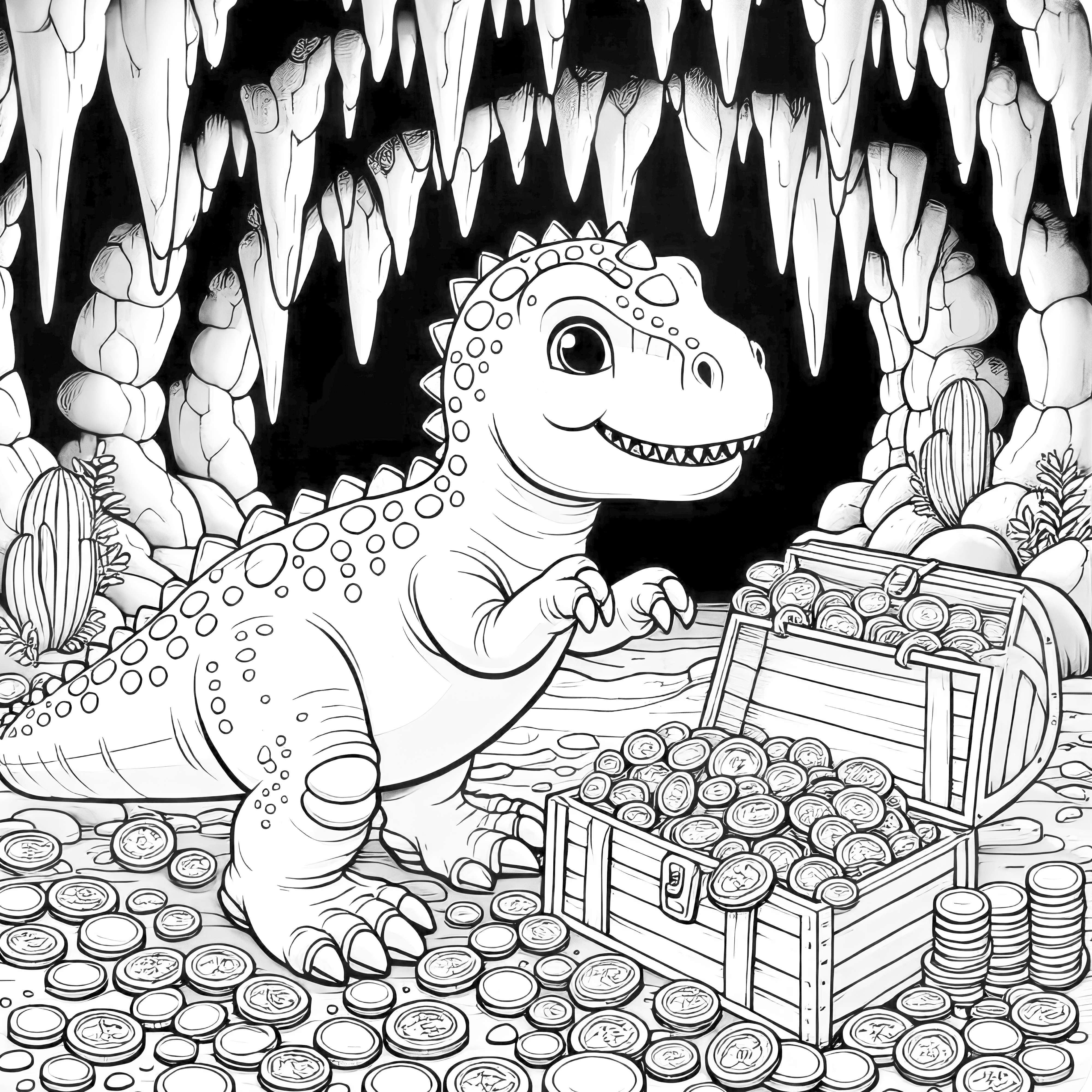 Cijfers met dino’s en prehistorische wereld om in te kleuren-kleurplaat-gratis-5