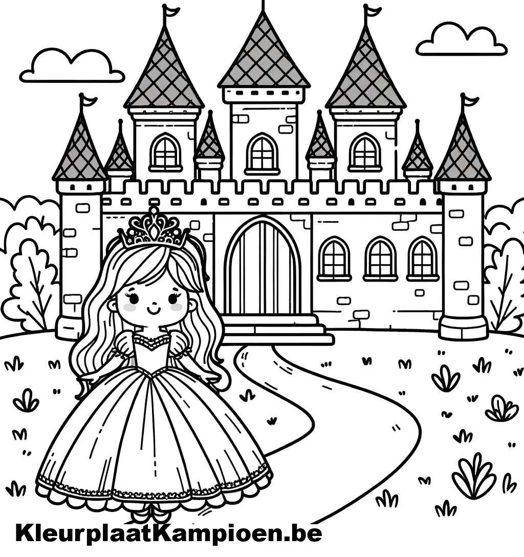 Cijfers met prinsessen en kastelen om in te kleuren-kleurplaat-gratis-11