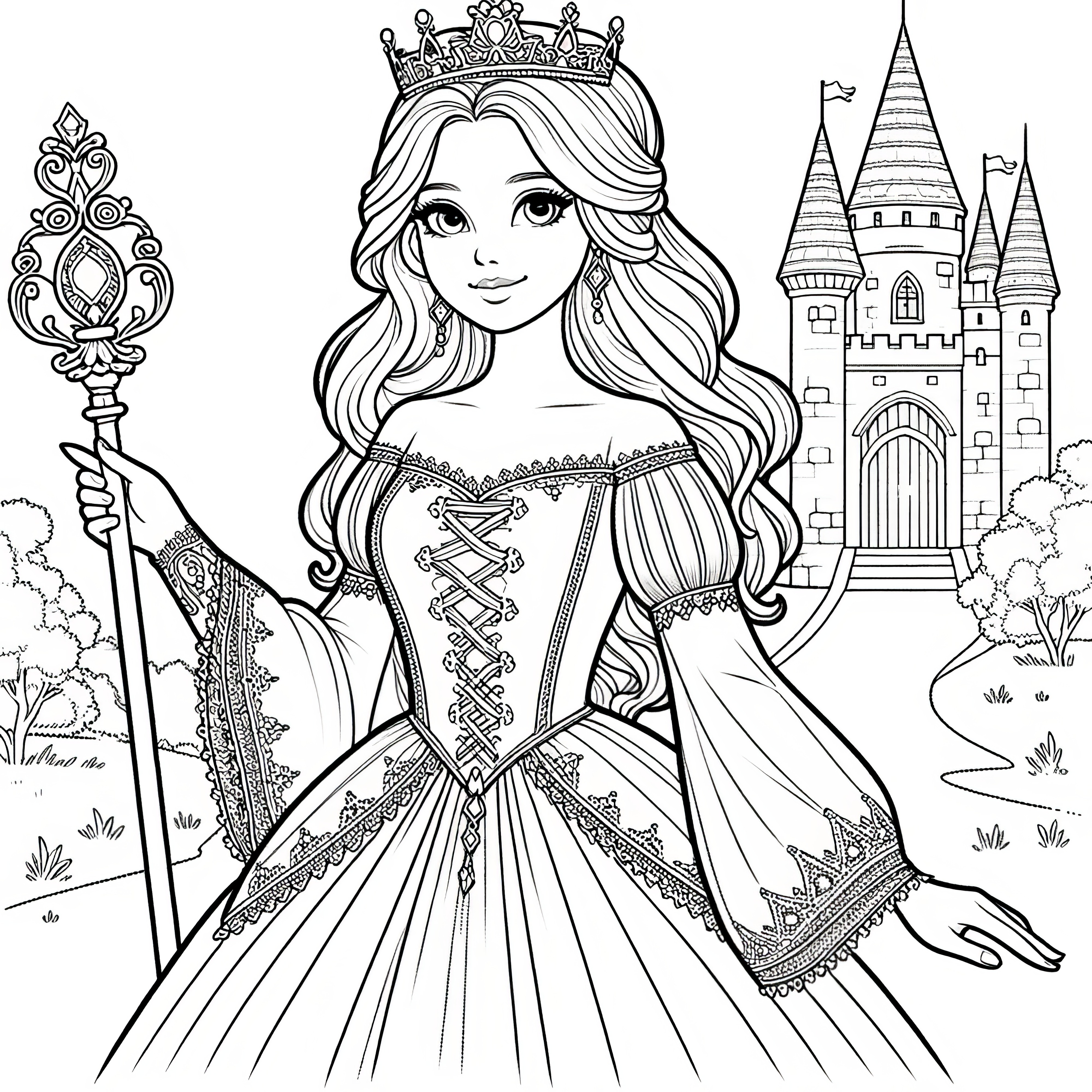 Cijfers met prinsessen en kastelen om in te kleuren-kleurplaat-gratis-14
