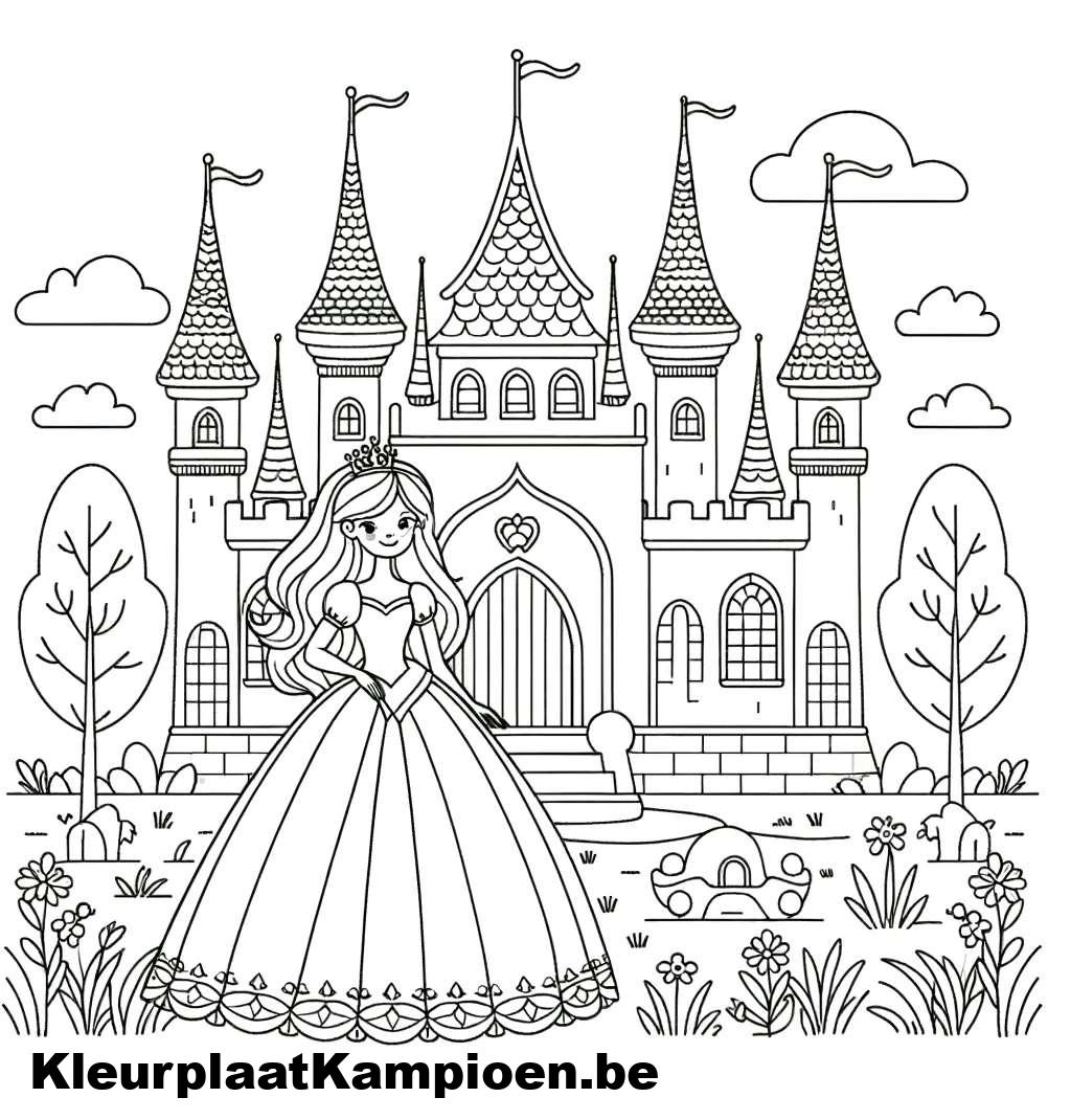 Cijfers met prinsessen en kastelen om in te kleuren-kleurplaat-gratis-4