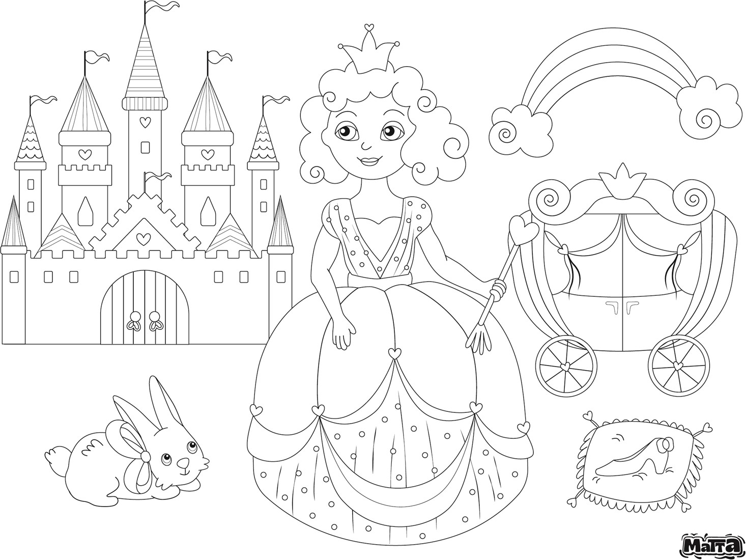 Cijfers met prinsessen en kastelen om in te kleuren-kleurplaat-gratis-6